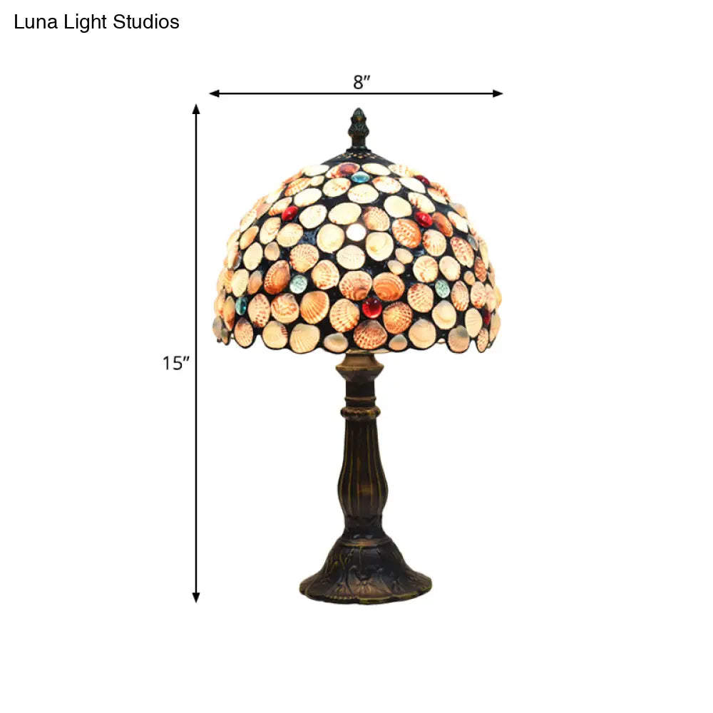 8/12 Wide Tiffany Style Bronze Shell Nightstand Lamp With Bowl-Shaped Design For Bedroom