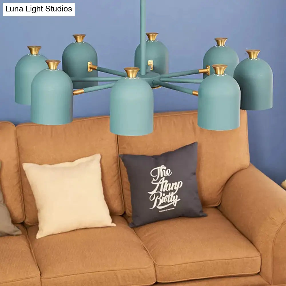 8-Light Rotatable Macaron Hanging Chandelier For Dining Room - Stylish Metal Cup Shades