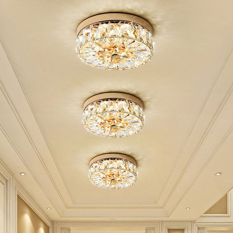 Rose Gold Mini Led Flush Ceiling Light - Beveled Crystal Round Mount Lamp 8/10 Width
Or
Rose Width