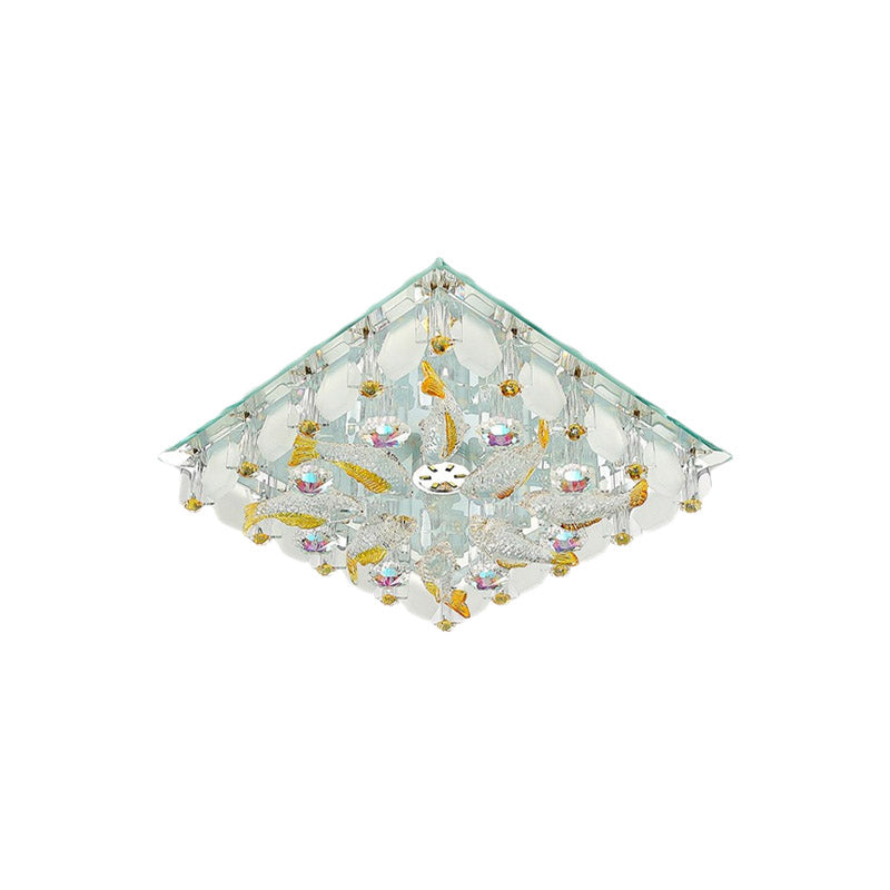 Sleek Led Square Flush Mount Crystal Ceiling Light For Balcony - Clear & Stylish