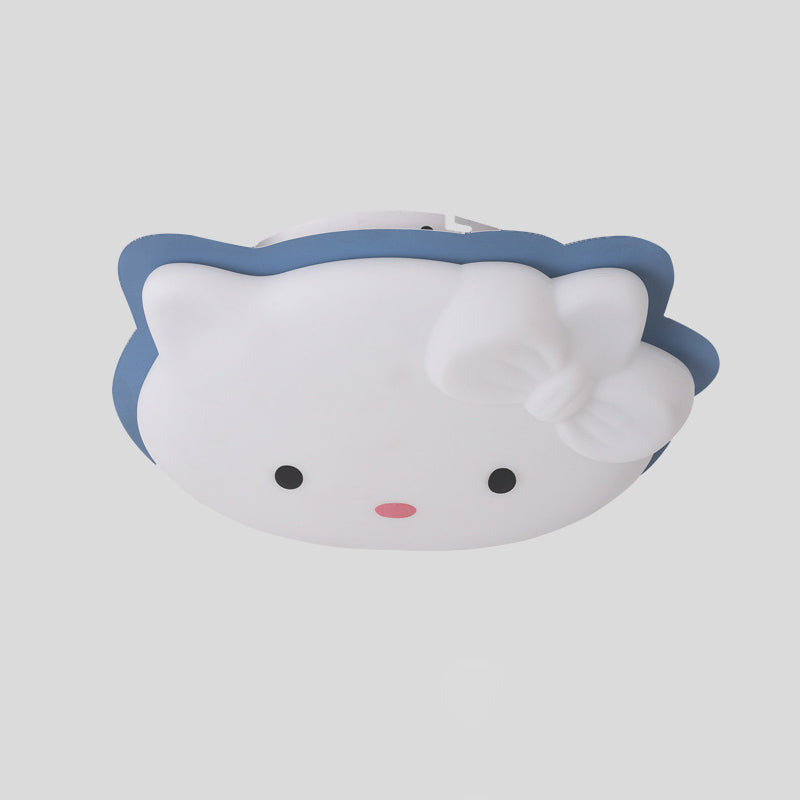 Kids Cartoon Cat Led Flush Mount Light Fixture For Pink/Blue Bedroom Décor
