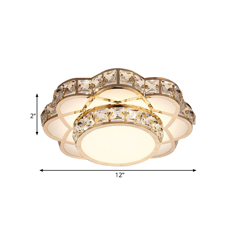 Gold Led Crystal Block Flower Ceiling Mounted Light - 10/12 Wide Modern Flush Mount Lamp