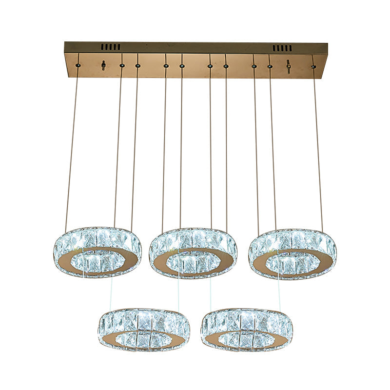 Bronze Ring Crystal Pendant Ceiling Light With Led - Multi-Bulb Dining Room Lamp