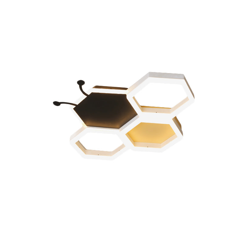 Baby Room Ceiling Light: Kids Honeycomb Iron Led Flushmount - Pink/Black Warm/White Light
