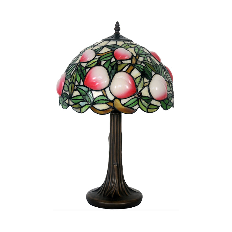 Peach Stained Glass Tiffany-Style Night Lamp With Scalloped Edge - Coffee Table Light