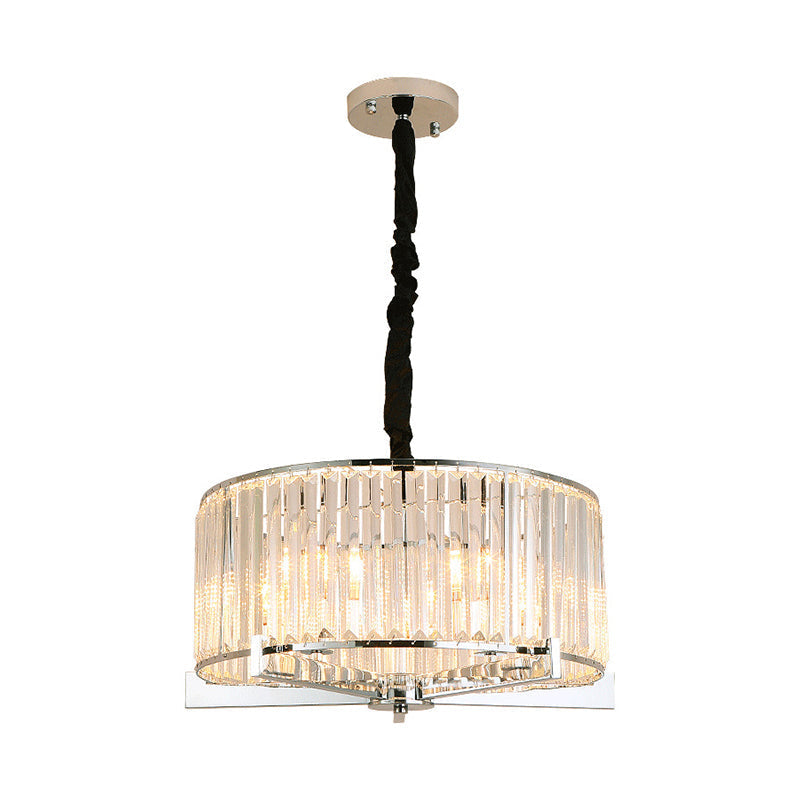 Drum Ceiling Chandelier - Modern 5/6-Head Crystal Suspension Light For Table