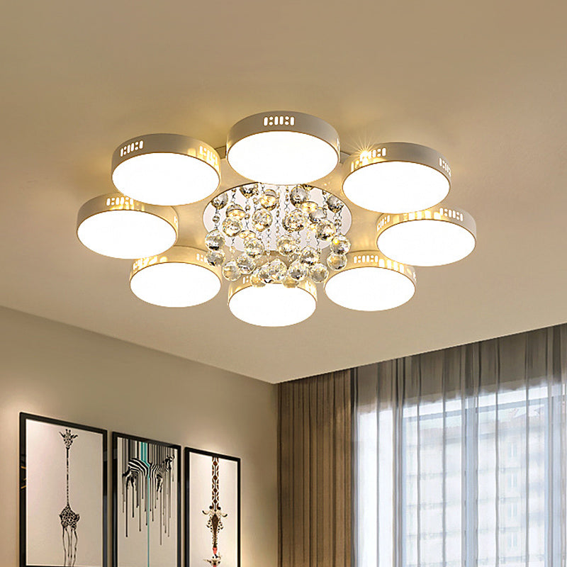 Contemporary Led Flush Mount Ceiling Lamp In White - 22/31.5 Circular Crystal Orb Design For