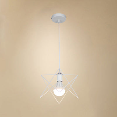 Vintage Wire Frame Pendant Light With Star Shade - Bedroom Suspension White