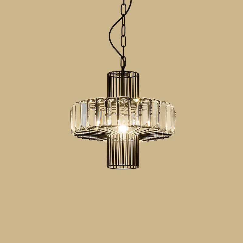 Modern Geometric Crystal Block Pendant Lamp - Black Ceiling Lighting