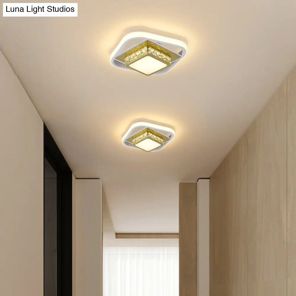 Acrylic Led Flush Ceiling Light: Square Nordic Style With Crystal Accent Ideal For Entryways