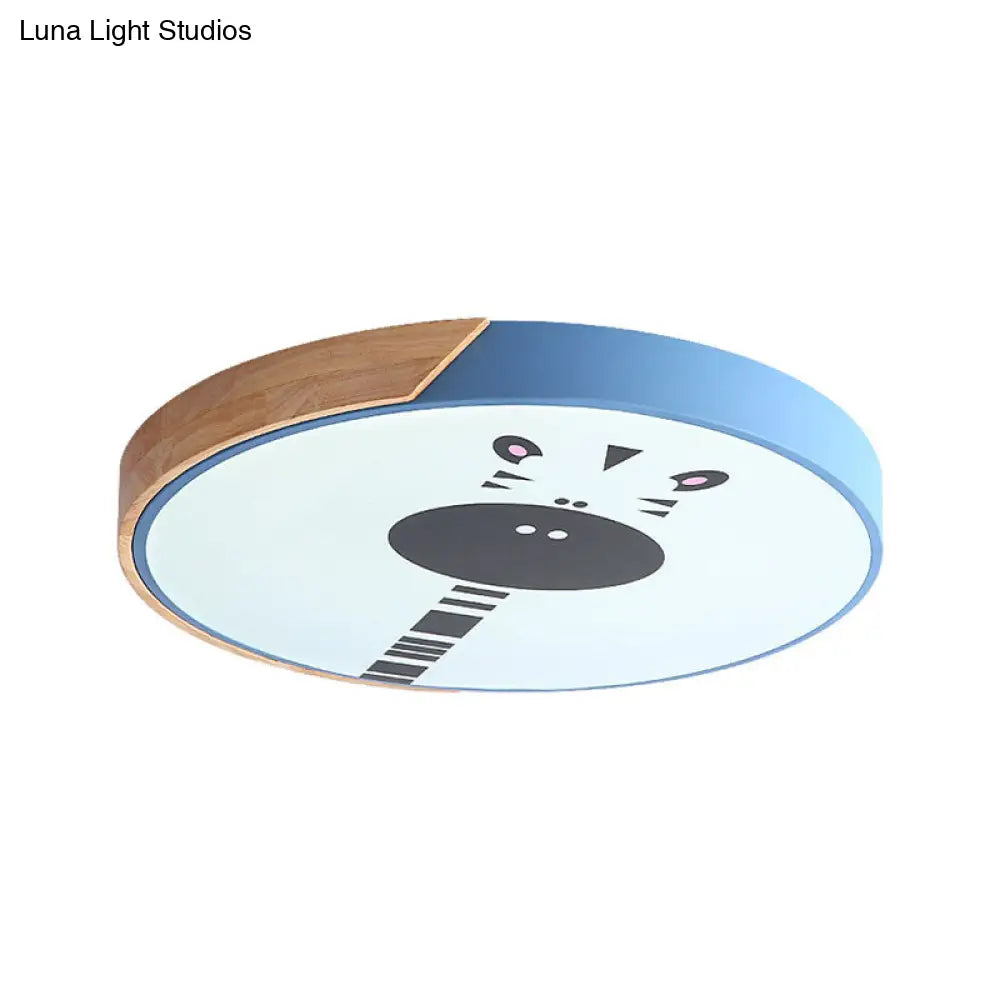 Acrylic Led Flushmount Lighting - Macaroon Ring With Giraffe Pattern Pink/Yellow/Blue 12’/16’ Width