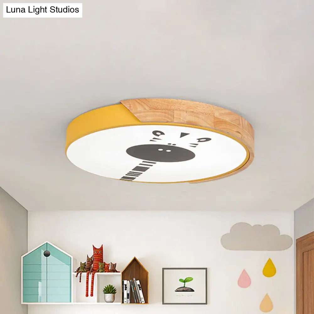 Acrylic Led Flushmount Lighting - Macaroon Ring With Giraffe Pattern Pink/Yellow/Blue 12’/16’ Width