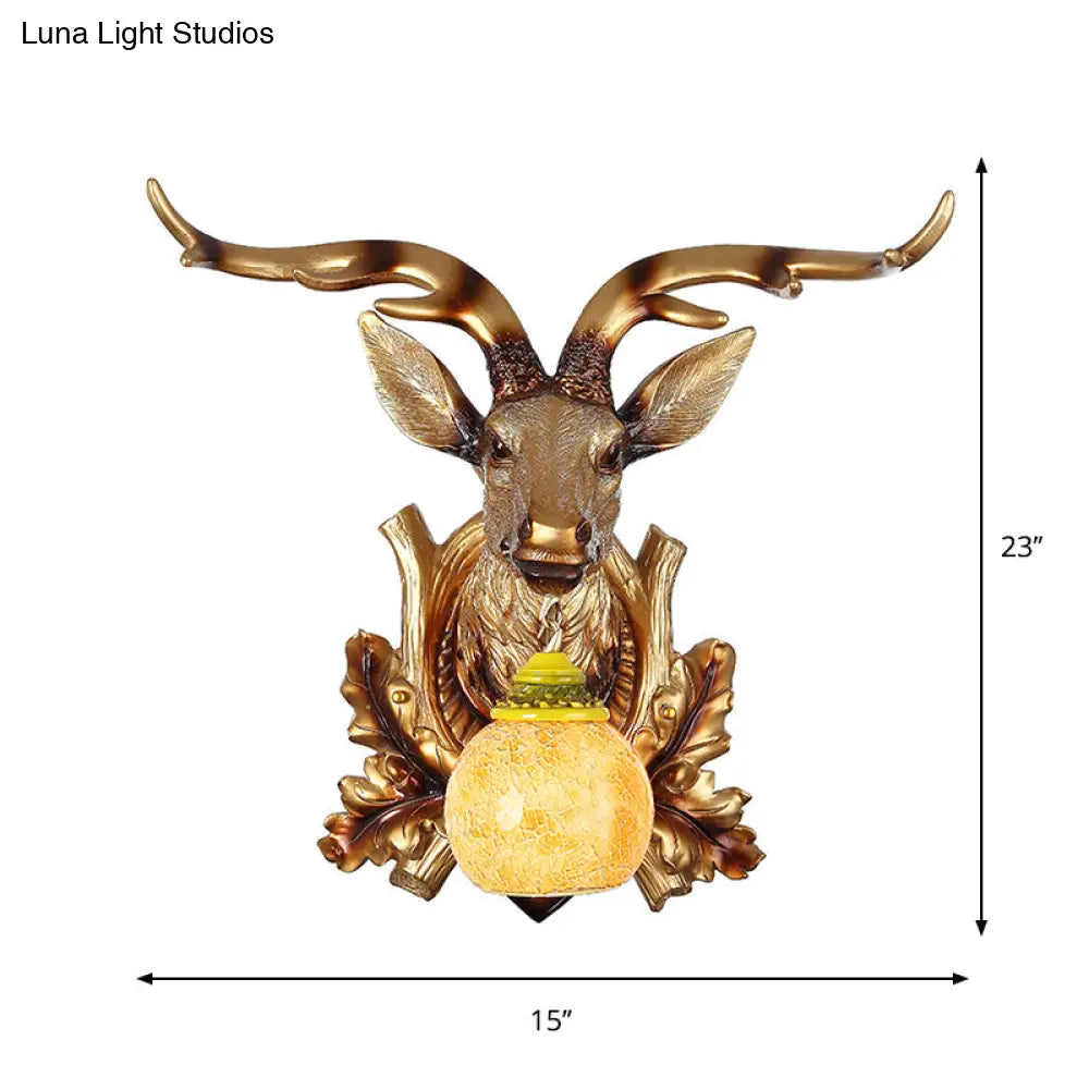Amber Crackle Glass Wall Sconce With Traditional Bubble Design - Gold Finish