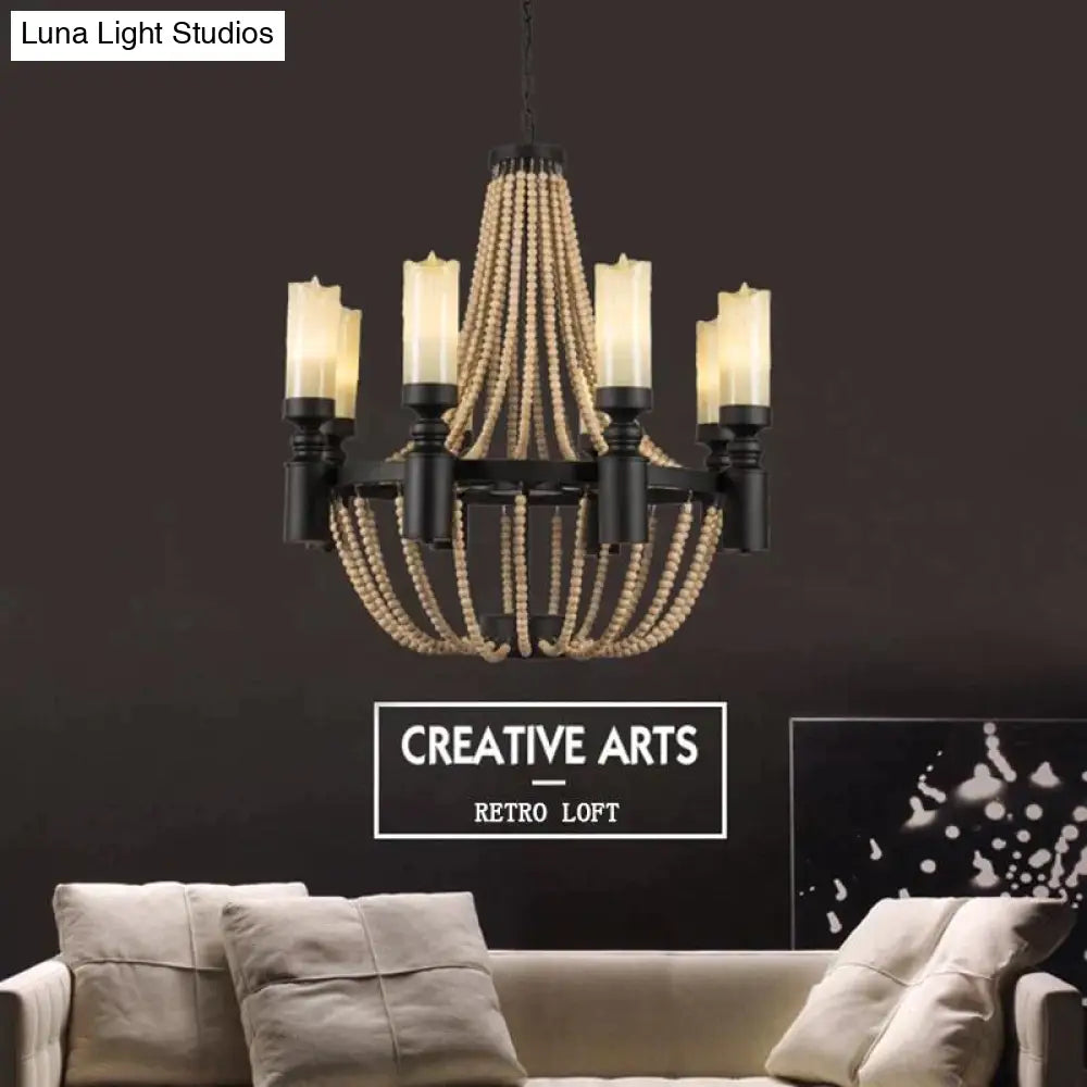American Country Loft Vintage Big Wooden Beads Hang Pendant Lamp E27 E14 Led Lights Modern For
