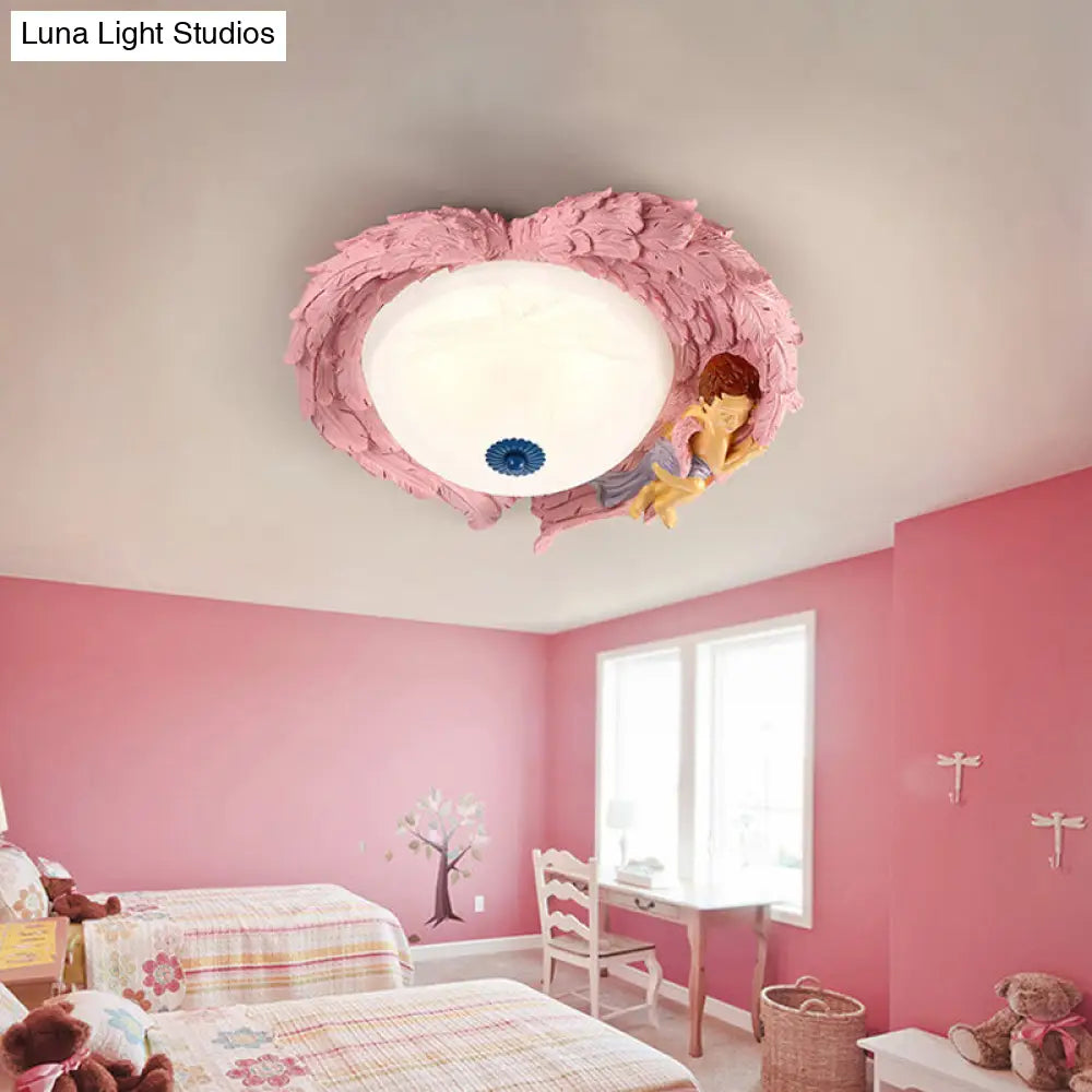 Angel Child Resin Wing Flush Mount Ceiling Lamp - Perfect For Romantic Bedroom Lighting
