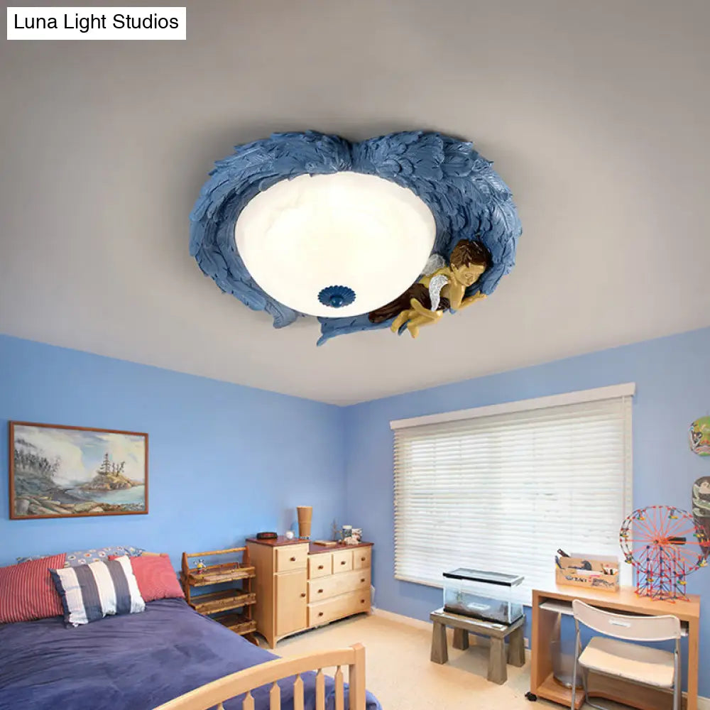 Angel Child Resin Wing Flush Mount Ceiling Lamp - Perfect For Romantic Bedroom Lighting