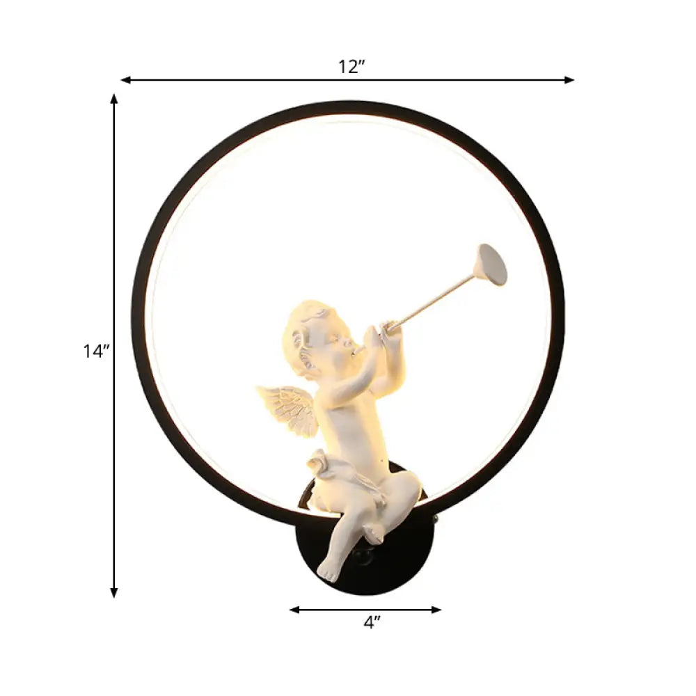 Angel Metal Art Deco Ring Wall Light - Black Sconce For Adult Bedroom