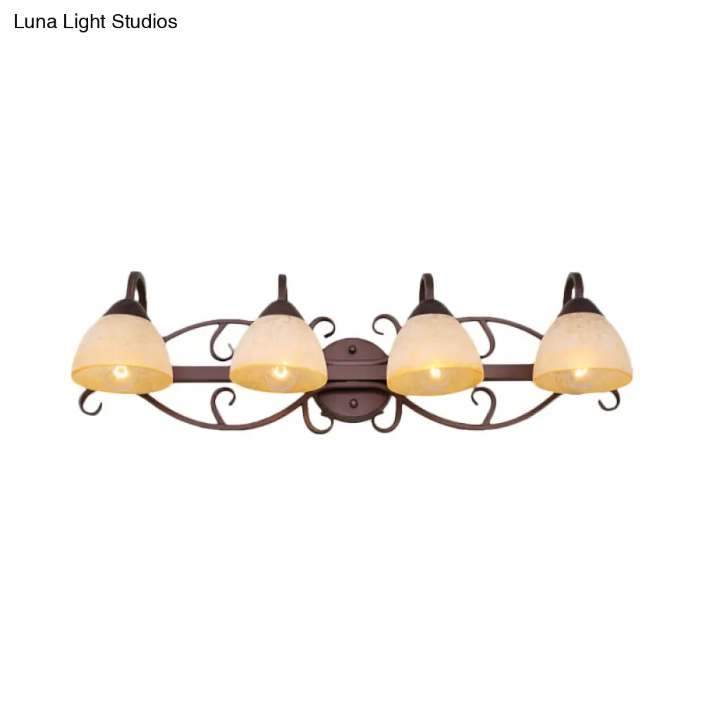 Antique Beige Glass Vanity Wall Light With Swooping Arm And Multiple Bulbs For Bathroom Sconce