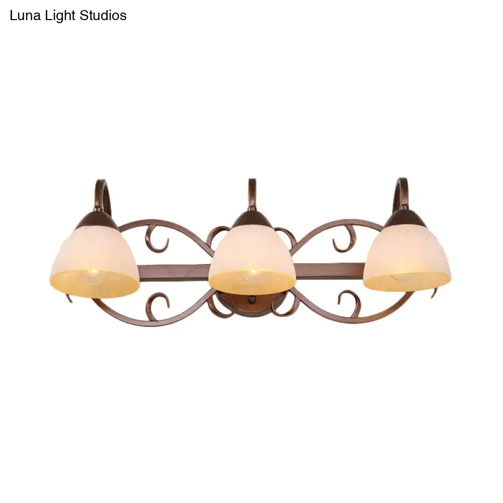 Antique Beige Glass Vanity Wall Light With Swooping Arm And Multiple Bulbs For Bathroom Sconce
