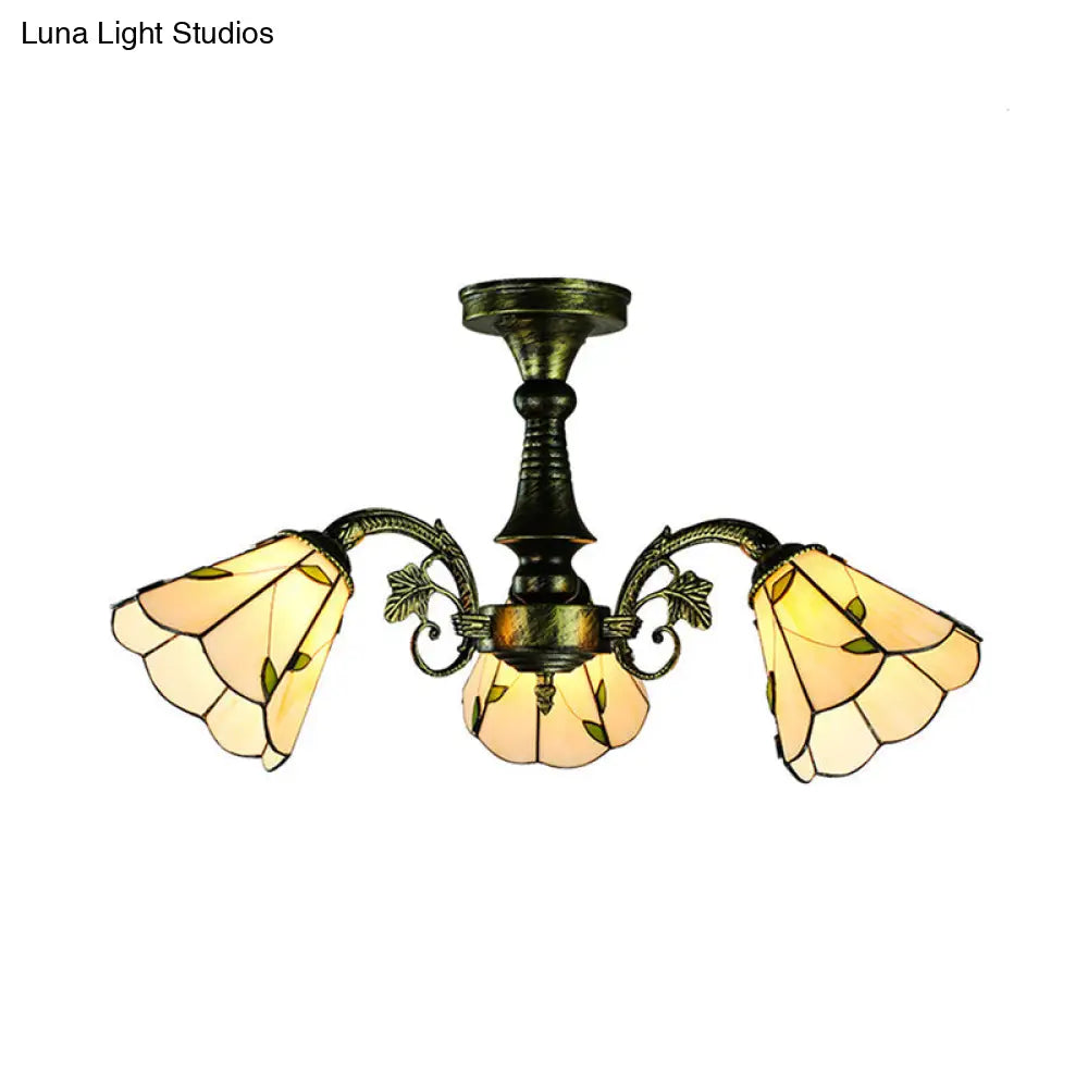 Antique Bronze Stained Glass Pendant Lighting: Leaf/Peacock Tail/Flower Tiffany Style 3/5 Lights