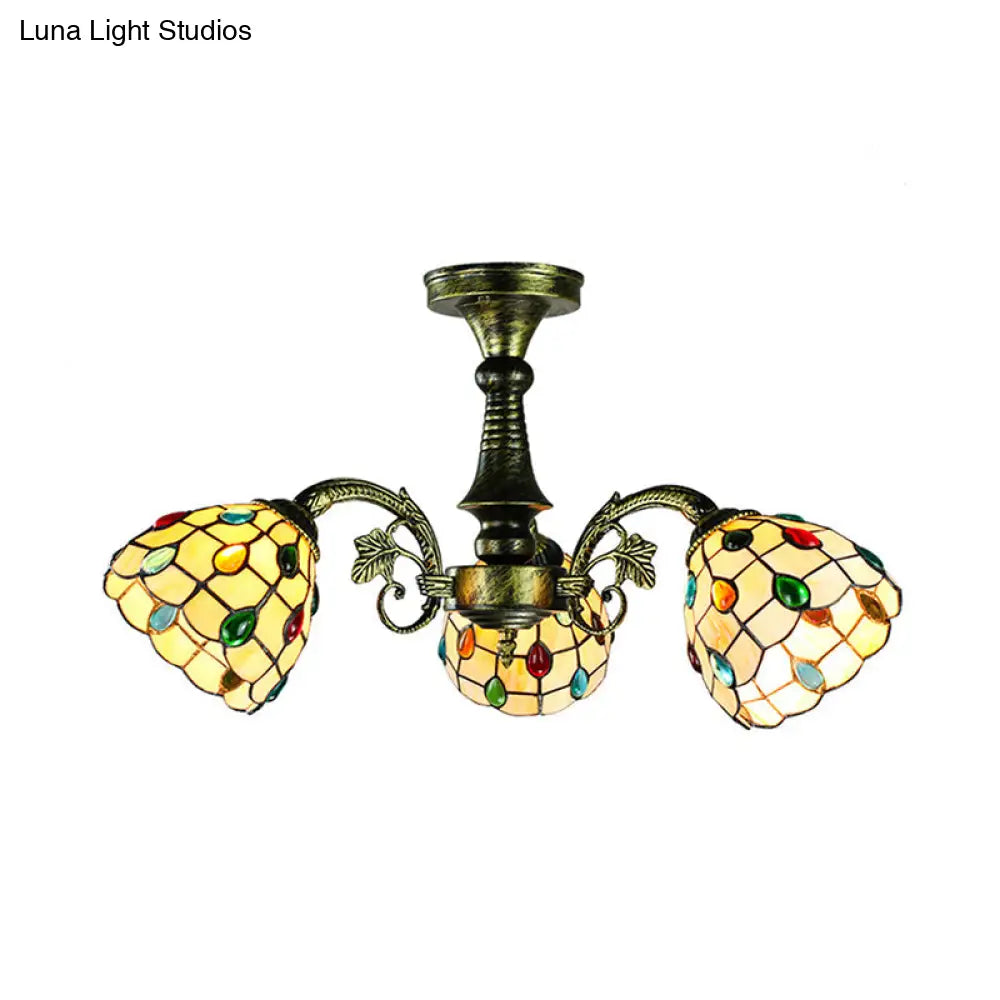 Antique Bronze Stained Glass Pendant Lighting: Leaf/Peacock Tail/Flower Tiffany Style 3/5 Lights