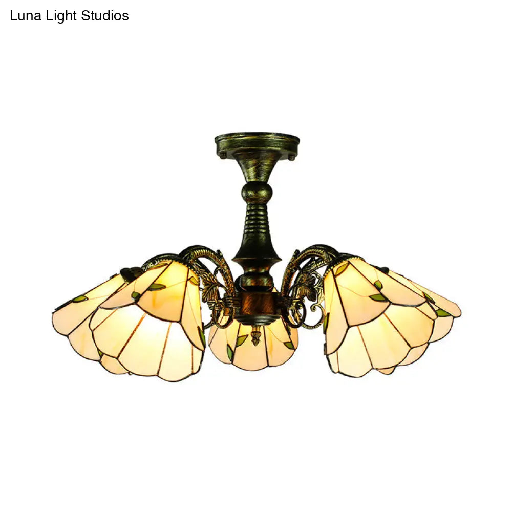 Antique Bronze Stained Glass Pendant Lighting: Leaf/Peacock Tail/Flower Tiffany Style 3/5 Lights