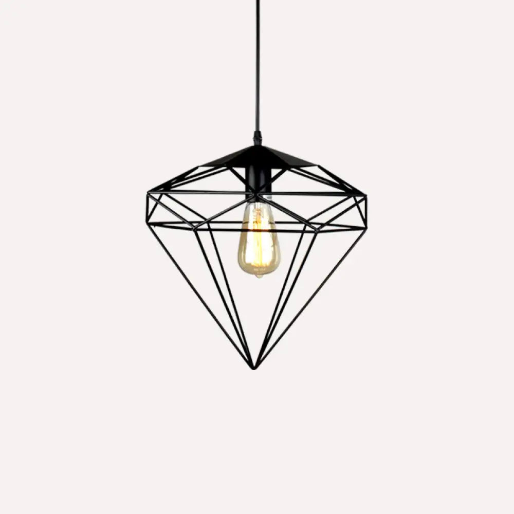 Antique Gemstone Iron Pendant Light – 1-Light Dining Room Hanging Fixture Black / A