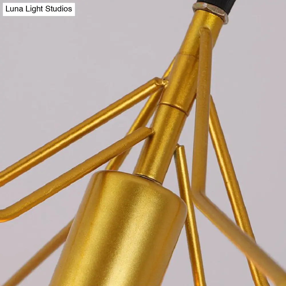 Antique Gold Star Cage Pendant Light For Dining Room - 1-Light Hanging Fixture