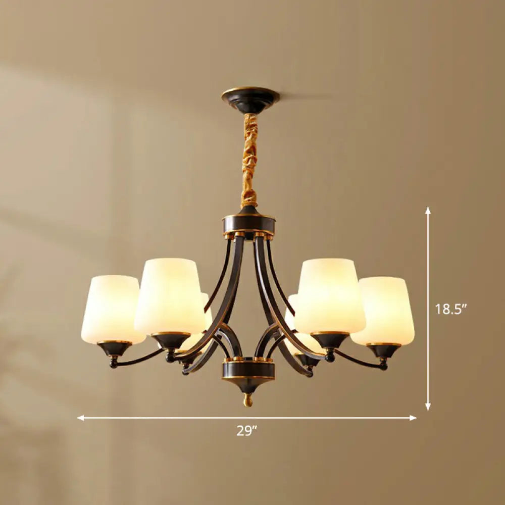 Antique Ivory Glass Conic Chandelier Pendant Light For Sitting Room 6 / Black