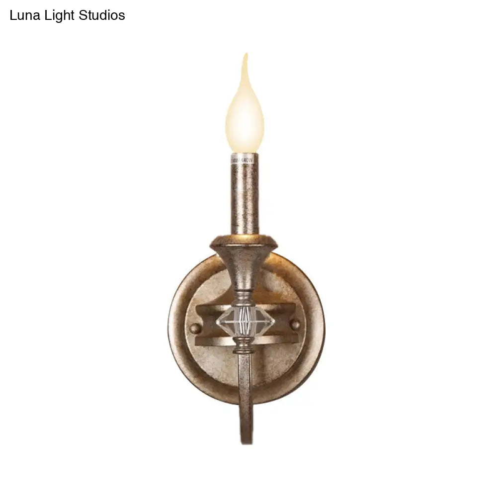 Antique Metal Rust Wall Mounted Sconce Light With Shade - Single