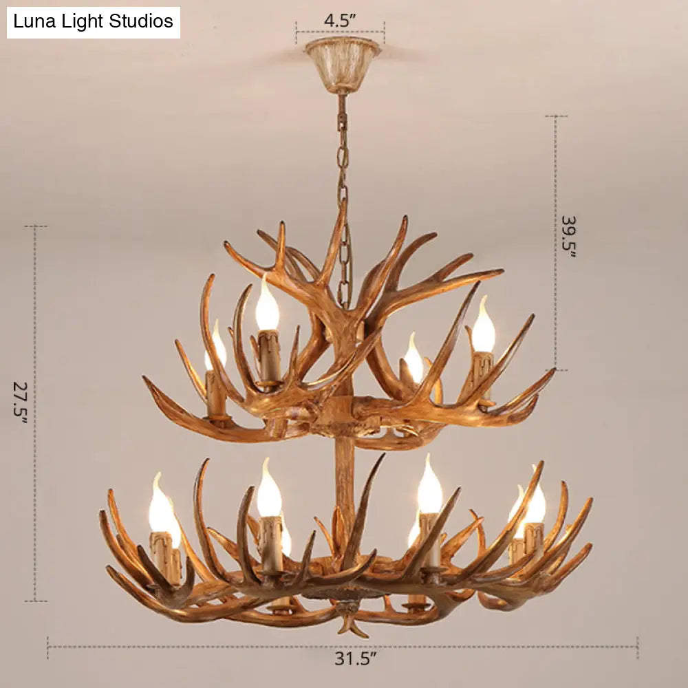 Antler Deco Resin Candle Chandelier: Country Style Suspension Light For Restaurant Ambience