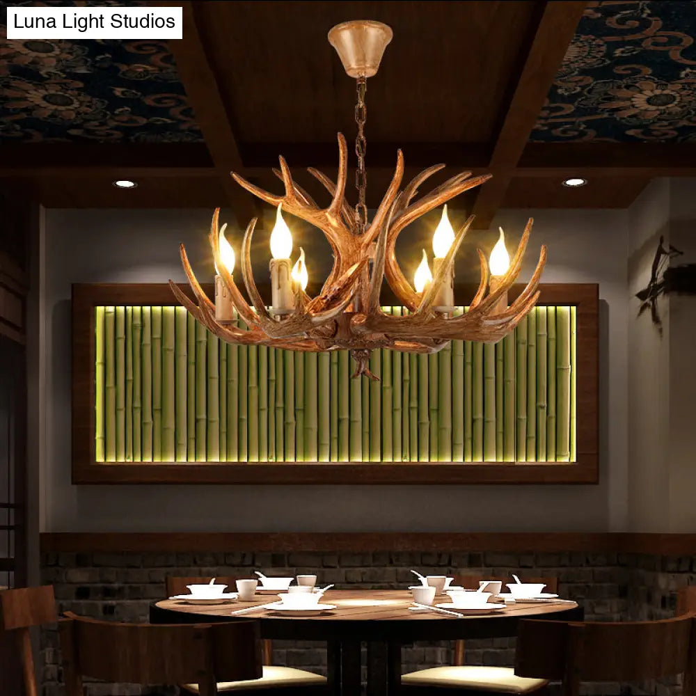 Antler Deco Resin Candle Chandelier: Country Style Suspension Light For Restaurant Ambience