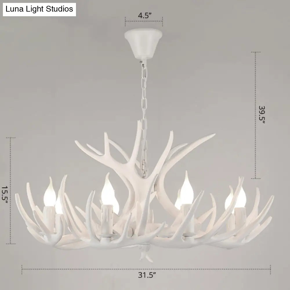 Antler Deco Resin Candle Chandelier: Country Style Suspension Light For Restaurant Ambience