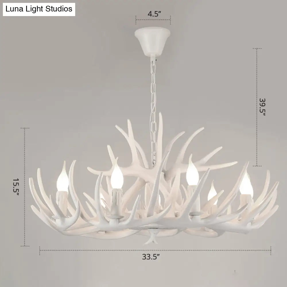 Antler Deco Resin Candle Chandelier: Country Style Suspension Light For Restaurant Ambience