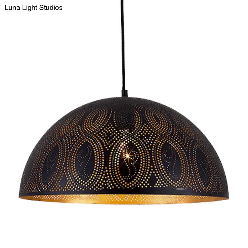 Arab Style Black Metal 1-Light Dome Pendant Ceiling Lamp With Unique Pattern Options