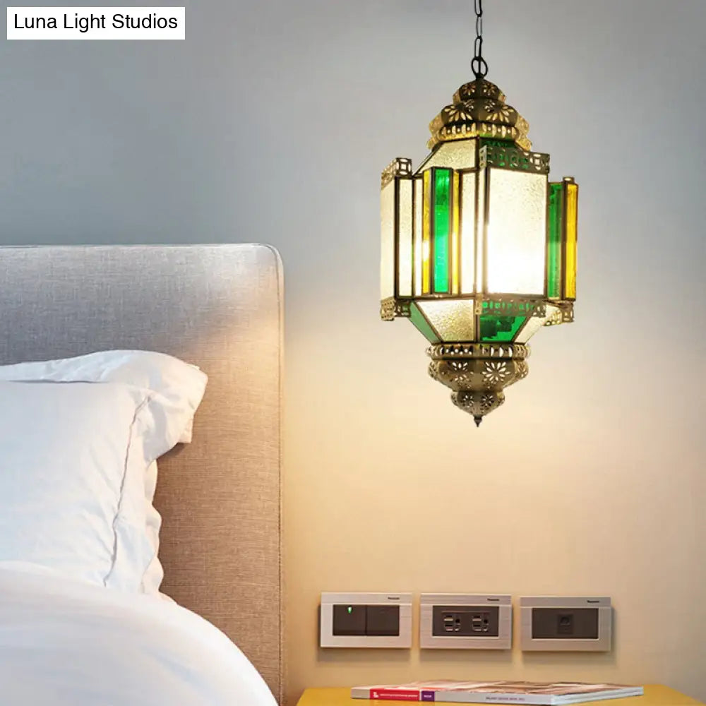 Arabian Frosted Glass Lantern Ceiling Chandelier - Brass 3 Lights Porch Pendant Light
