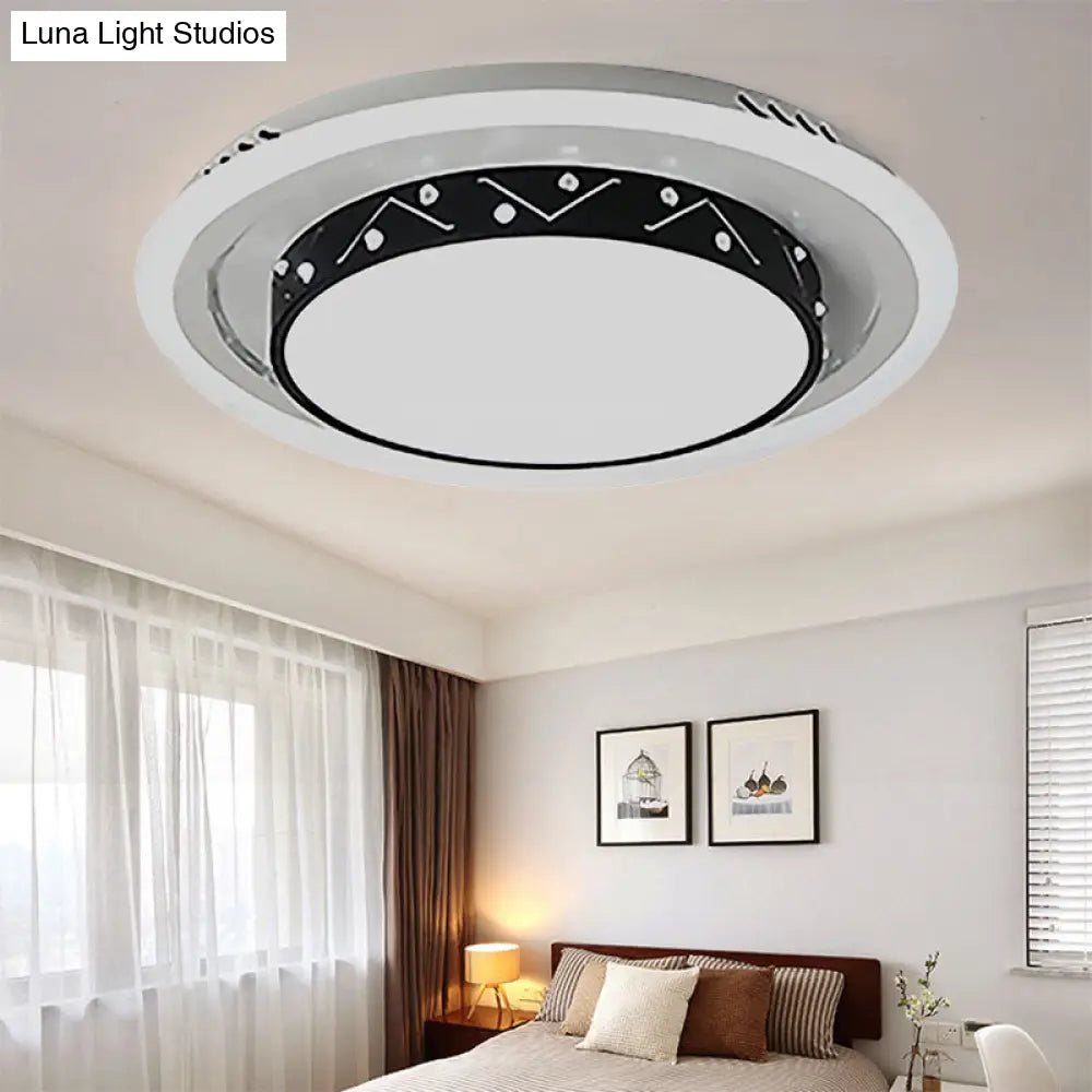 Art Deco Circle Flush Mount Ceiling Light With Acrylic Shade - Ideal For Bedroom Black / 18 White
