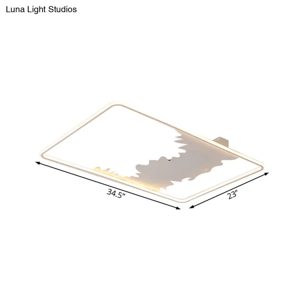 Art Deco Oblong Led Ceiling Flush Light In White/Warm 34.5’/39’ Wide