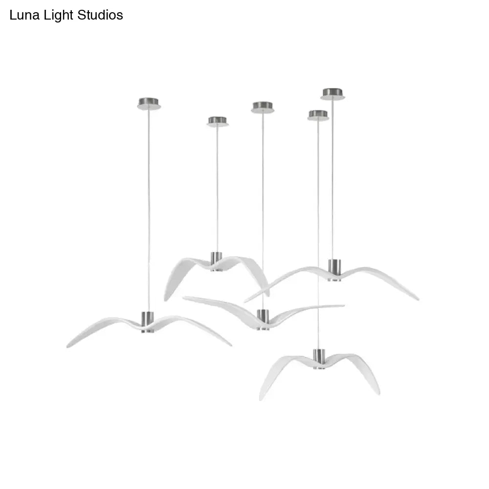 Art Deco Seagulls Hanging Lamp - White 1-Light Resin Material Drop Pendant For Dining Room Decor