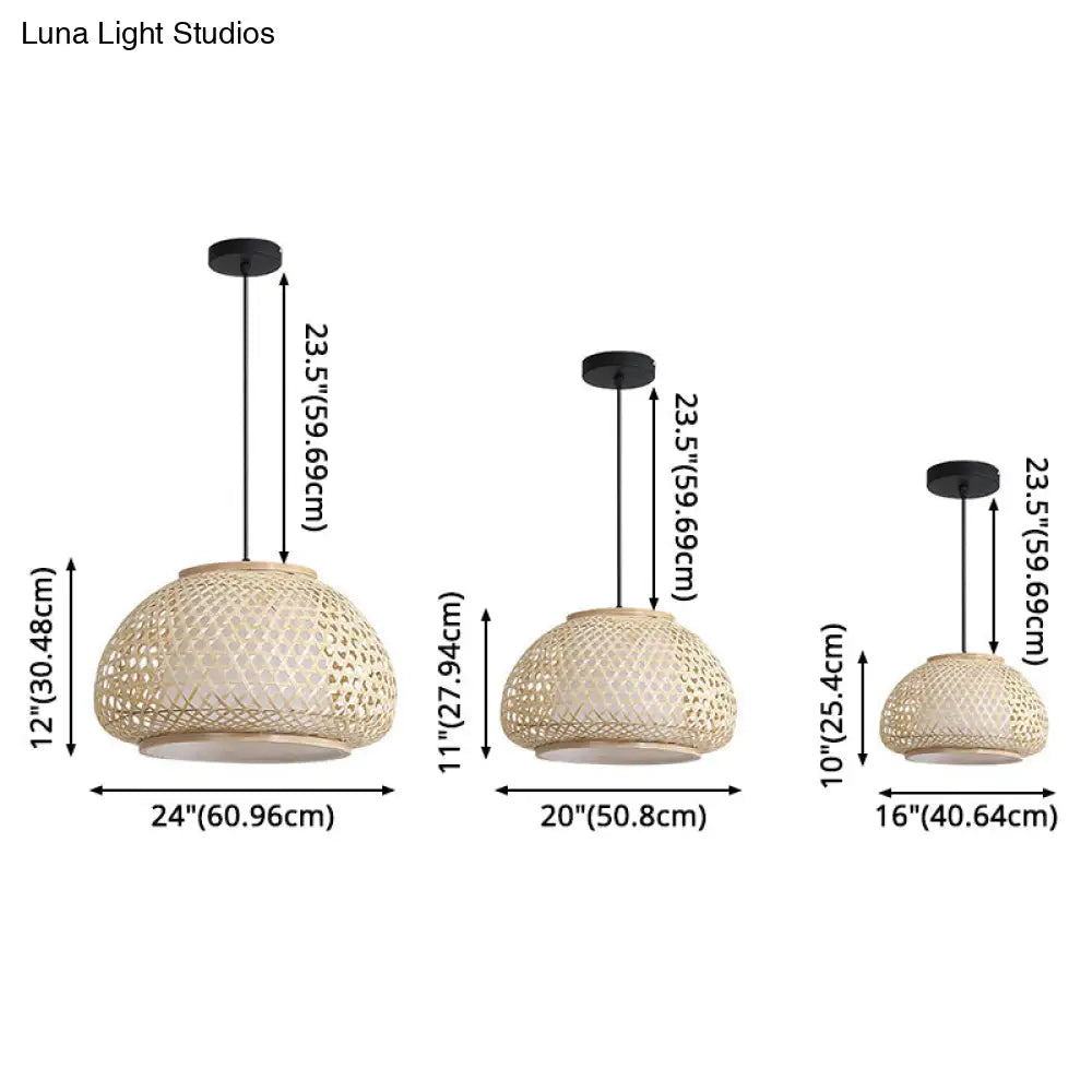 Asia Style Rattan Shade Pendant Lamp - 1 Light Ceiling Lantern In Beige