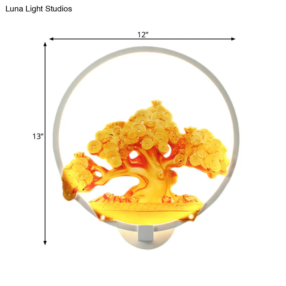 Autumn Tree Patterned Metal Led Wall Light For Hallways - White/Black (Right/Left)