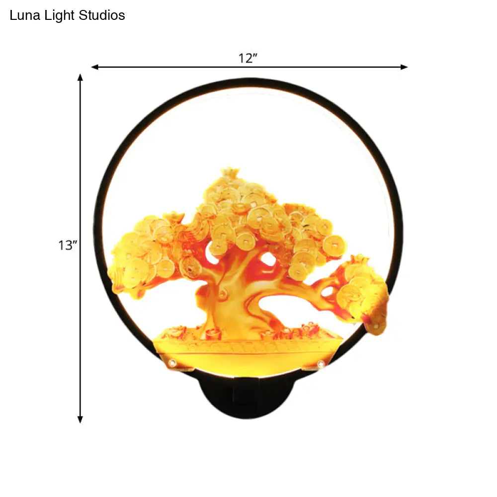 Autumn Tree Patterned Metal Led Wall Light For Hallways - White/Black (Right/Left)