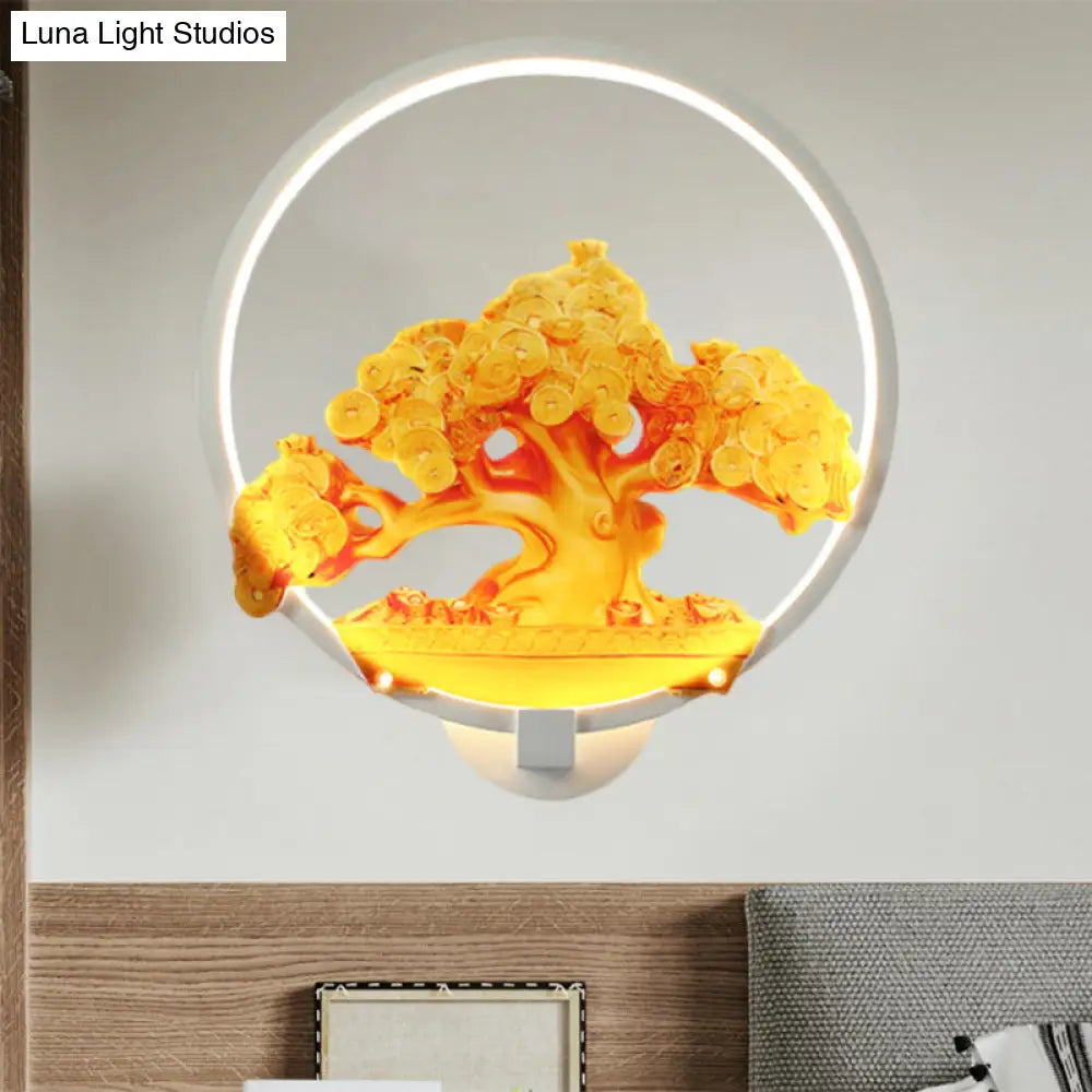 Autumn Tree Patterned Metal Led Wall Light For Hallways - White/Black (Right/Left)