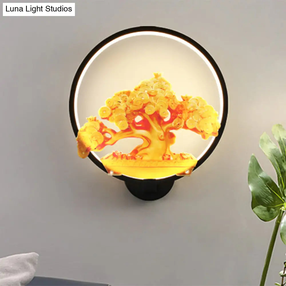 Autumn Tree Patterned Metal Led Wall Light For Hallways - White/Black (Right/Left)