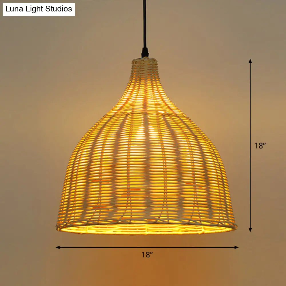Bamboo Asian Hanging Lamp - Single-Bulb Ceiling Fixture For Restaurants In Beige