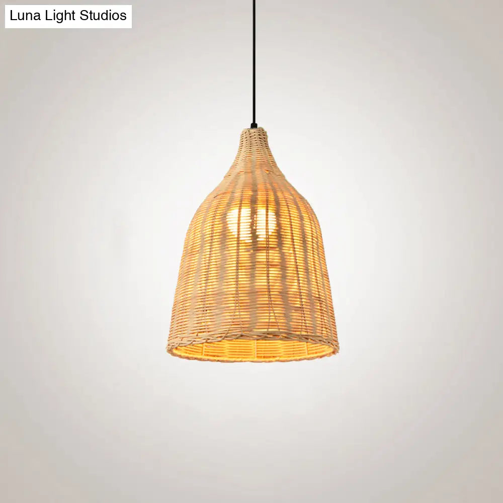 Bamboo Bell Hanging Lamp: Handcrafted 1-Light Pendant For Restaurants - 10’/12’/23.5’ Wide