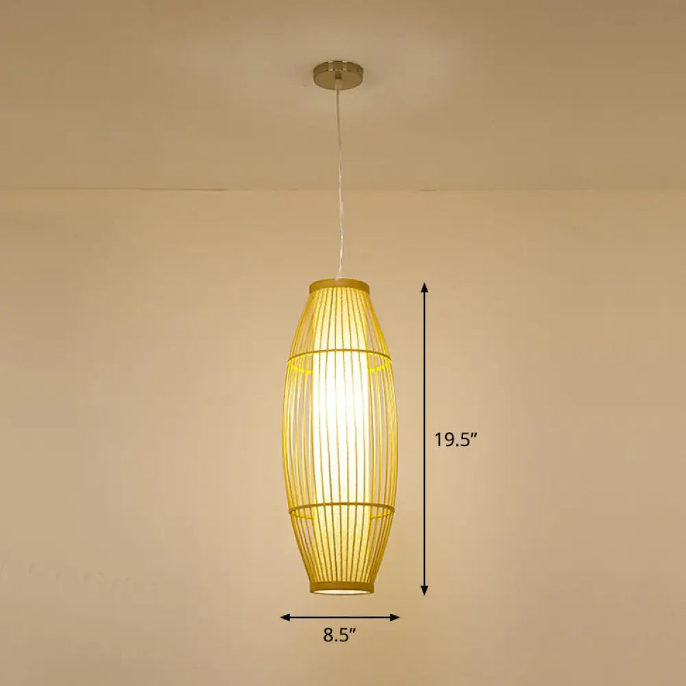 Bamboo Cage Pendant Light For Tearoom - Chinese Style 1 Bulb Beige / K