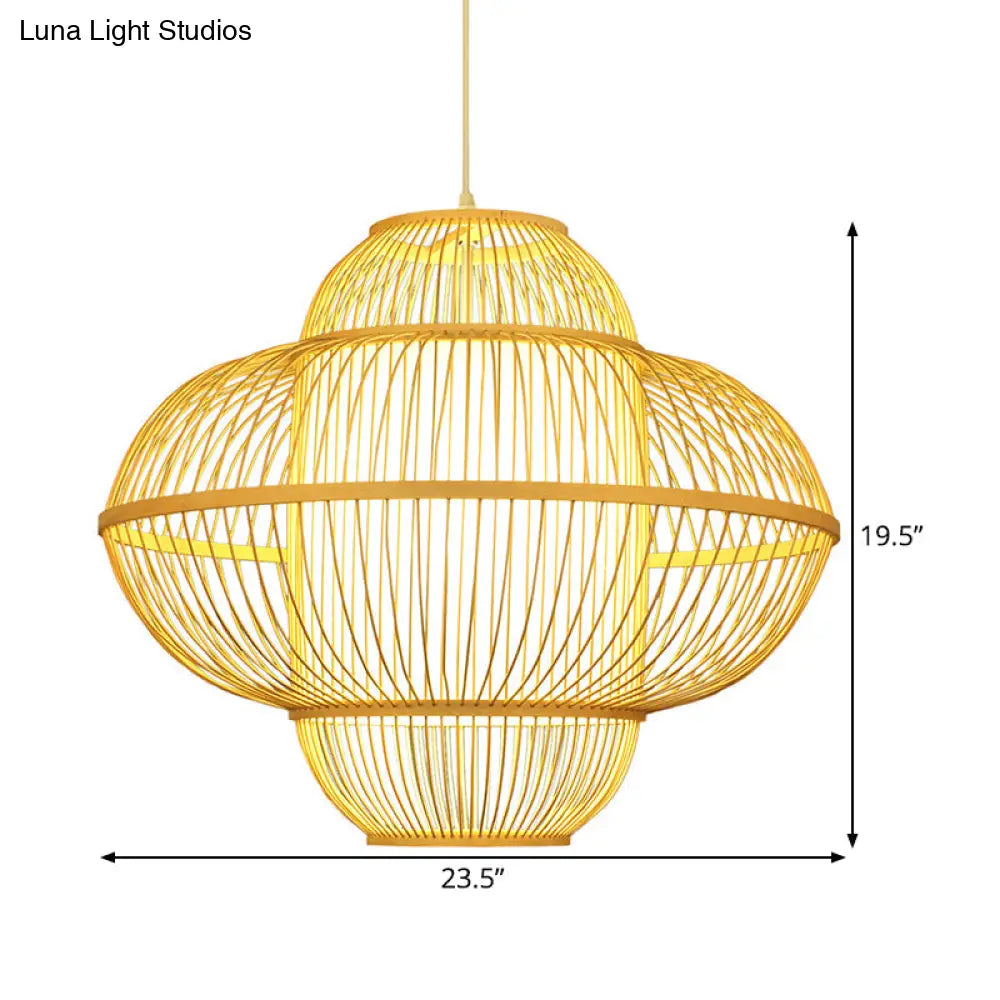 Bamboo Lantern Pendant Lamp - Beige Hanging Ceiling Light 18/23.5 Wide