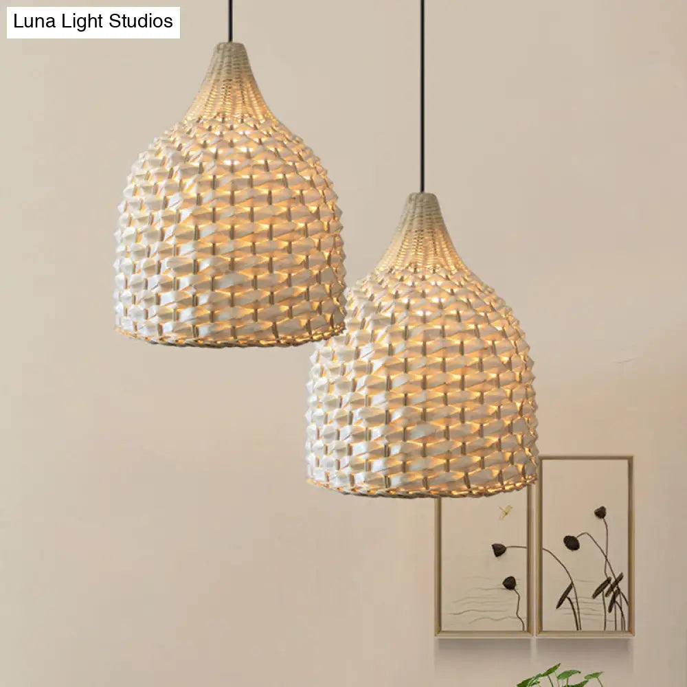 Bamboo Pendant Lighting - Modernist Basket Design 1 Bulb Hanging Light In Beige