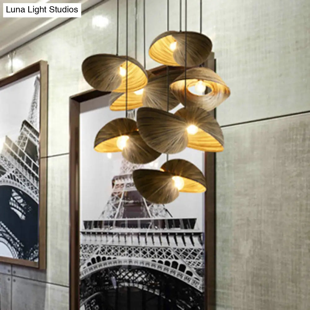 Bamboo Shell Pendant Light - South-East Asian Design 1 Head Brown Perfect For Dining Areas